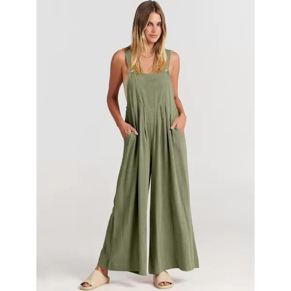 Caracilia Women's Linen Overalls Casual Loose Sleeveless Adjustable Straps Bib Wide Leg Jumpsuit with Pockets