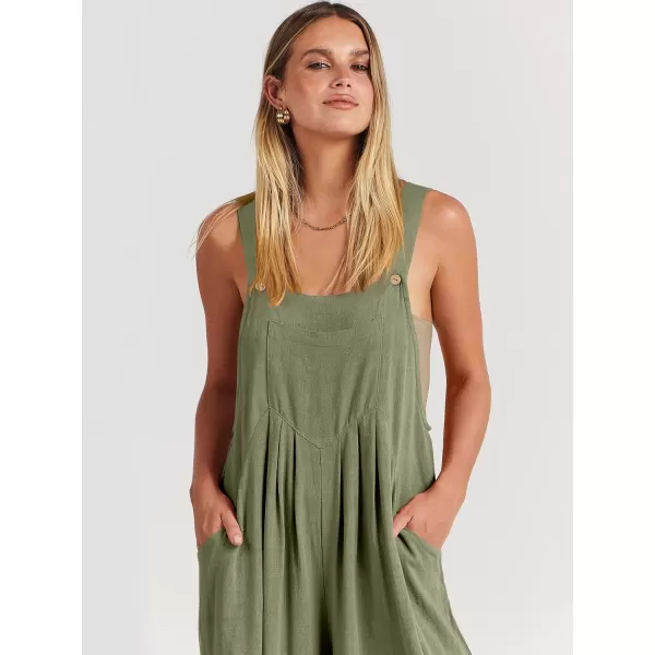 Caracilia Women's Linen Overalls Casual Loose Sleeveless Adjustable Straps Bib Wide Leg Jumpsuit with Pockets