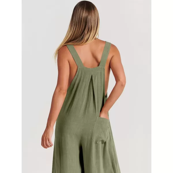 Caracilia Women's Linen Overalls Casual Loose Sleeveless Adjustable Straps Bib Wide Leg Jumpsuit with Pockets