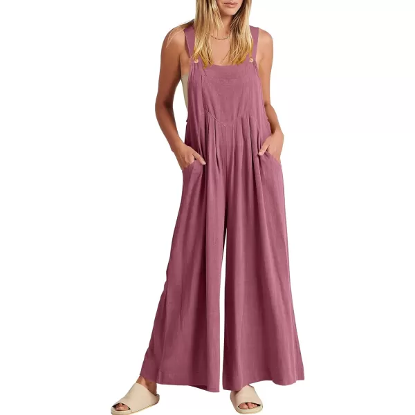 Caracilia Women's Linen Overalls Casual Loose Sleeveless Adjustable Straps Bib Wide Leg Jumpsuit with Pockets