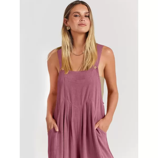 Caracilia Women's Linen Overalls Casual Loose Sleeveless Adjustable Straps Bib Wide Leg Jumpsuit with Pockets