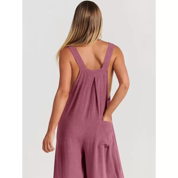 Caracilia Women's Linen Overalls Casual Loose Sleeveless Adjustable Straps Bib Wide Leg Jumpsuit with Pockets