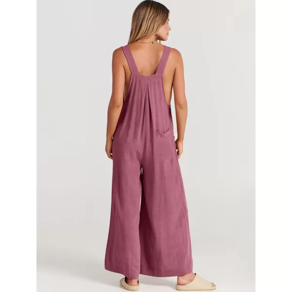 Caracilia Women's Linen Overalls Casual Loose Sleeveless Adjustable Straps Bib Wide Leg Jumpsuit with Pockets