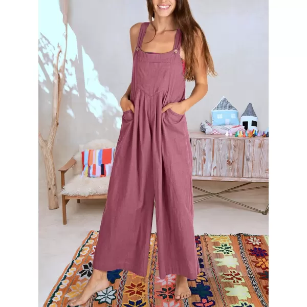 Caracilia Women's Linen Overalls Casual Loose Sleeveless Adjustable Straps Bib Wide Leg Jumpsuit with Pockets