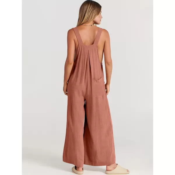 Caracilia Women's Linen Overalls Casual Loose Sleeveless Adjustable Straps Bib Wide Leg Jumpsuit with Pockets