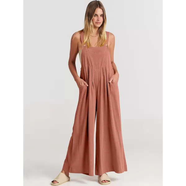 Caracilia Women's Linen Overalls Casual Loose Sleeveless Adjustable Straps Bib Wide Leg Jumpsuit with Pockets