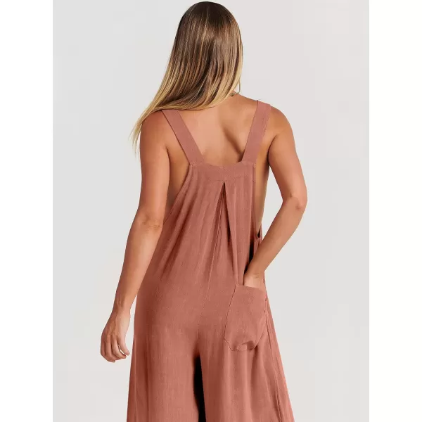 Caracilia Women's Linen Overalls Casual Loose Sleeveless Adjustable Straps Bib Wide Leg Jumpsuit with Pockets