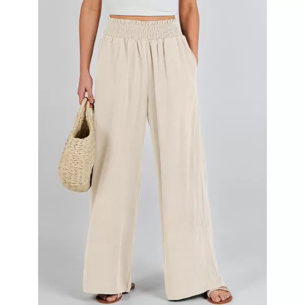 Caracilia Womens Linen Wide Leg Lounge Pants with Pockets Casual Straight Leg High Waisted Flowy Palazzo Pants Loose Trousers