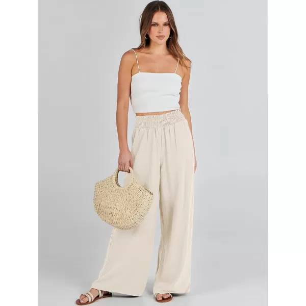Caracilia Womens Linen Wide Leg Lounge Pants with Pockets Casual Straight Leg High Waisted Flowy Palazzo Pants Loose Trousers