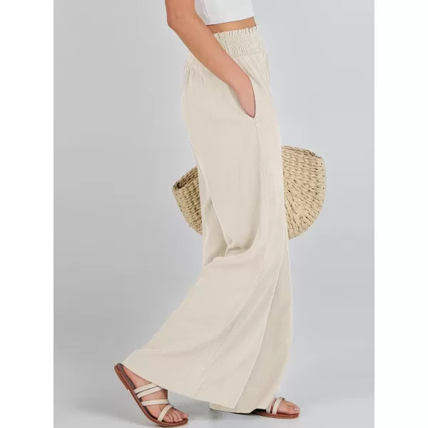 Caracilia Womens Linen Wide Leg Lounge Pants with Pockets Casual Straight Leg High Waisted Flowy Palazzo Pants Loose Trousers