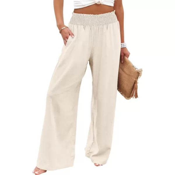 Caracilia Womens Linen Wide Leg Lounge Pants with Pockets Casual Straight Leg High Waisted Flowy Palazzo Pants Loose Trousers