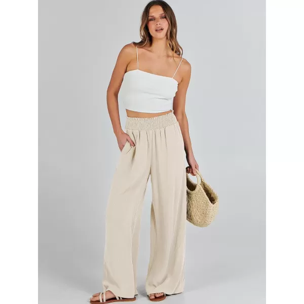 Caracilia Womens Linen Wide Leg Lounge Pants with Pockets Casual Straight Leg High Waisted Flowy Palazzo Pants Loose Trousers