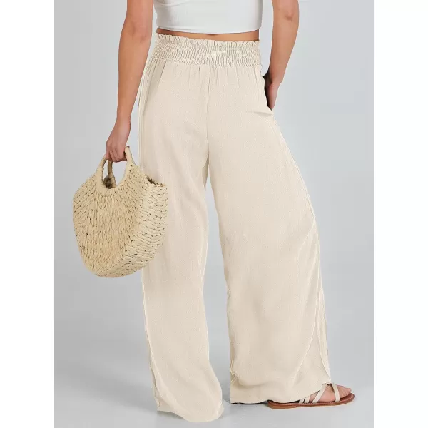 Caracilia Womens Linen Wide Leg Lounge Pants with Pockets Casual Straight Leg High Waisted Flowy Palazzo Pants Loose Trousers