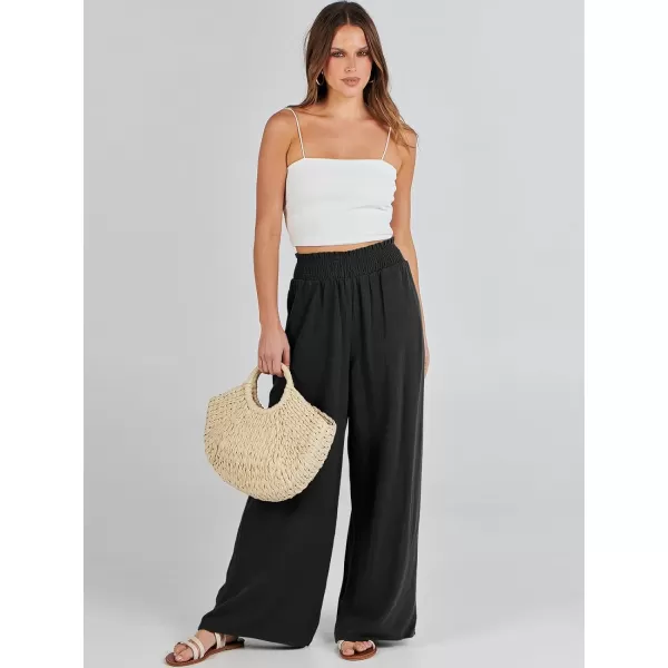 Caracilia Womens Linen Wide Leg Lounge Pants with Pockets Casual Straight Leg High Waisted Flowy Palazzo Pants Loose Trousers
