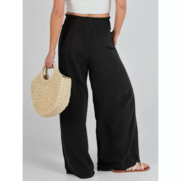Caracilia Womens Linen Wide Leg Lounge Pants with Pockets Casual Straight Leg High Waisted Flowy Palazzo Pants Loose Trousers