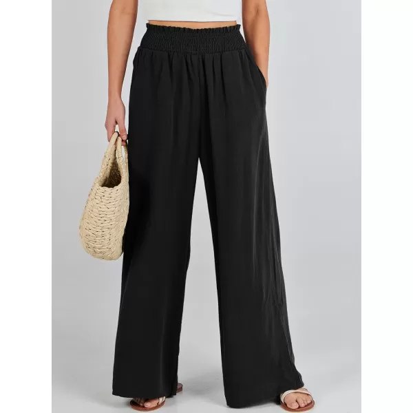 Caracilia Womens Linen Wide Leg Lounge Pants with Pockets Casual Straight Leg High Waisted Flowy Palazzo Pants Loose Trousers