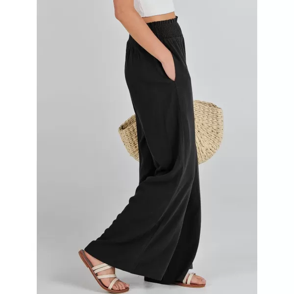 Caracilia Womens Linen Wide Leg Lounge Pants with Pockets Casual Straight Leg High Waisted Flowy Palazzo Pants Loose Trousers