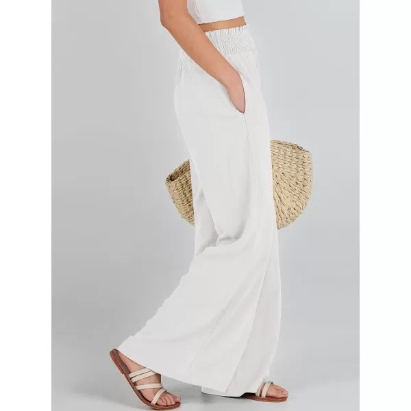 Caracilia Womens Linen Wide Leg Lounge Pants with Pockets Casual Straight Leg High Waisted Flowy Palazzo Pants Loose Trousers