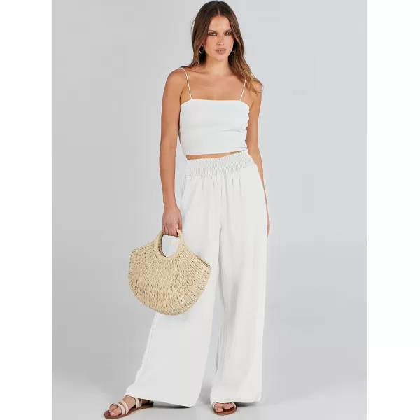 Caracilia Womens Linen Wide Leg Lounge Pants with Pockets Casual Straight Leg High Waisted Flowy Palazzo Pants Loose Trousers