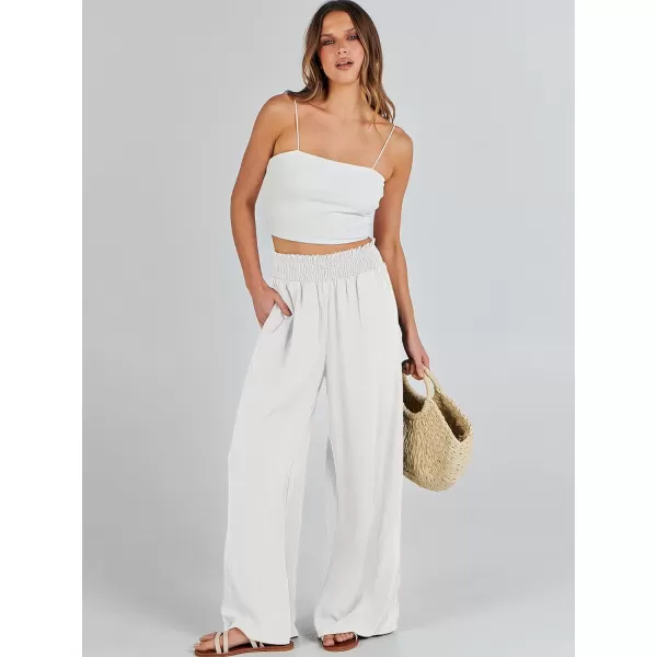 Caracilia Womens Linen Wide Leg Lounge Pants with Pockets Casual Straight Leg High Waisted Flowy Palazzo Pants Loose Trousers