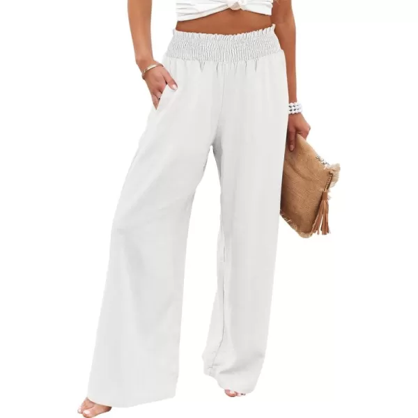 Caracilia Womens Linen Wide Leg Lounge Pants with Pockets Casual Straight Leg High Waisted Flowy Palazzo Pants Loose Trousers