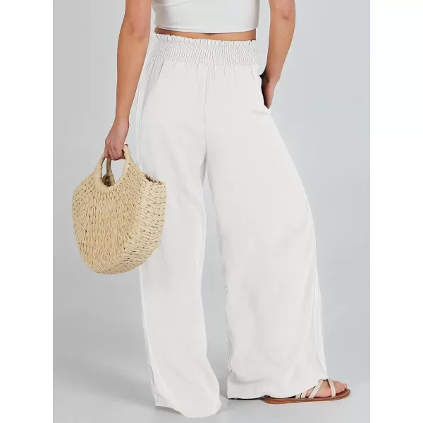 Caracilia Womens Linen Wide Leg Lounge Pants with Pockets Casual Straight Leg High Waisted Flowy Palazzo Pants Loose Trousers