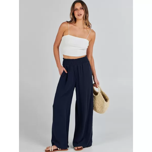 Caracilia Womens Linen Wide Leg Lounge Pants with Pockets Casual Straight Leg High Waisted Flowy Palazzo Pants Loose Trousers