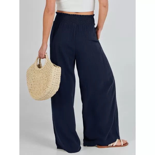 Caracilia Womens Linen Wide Leg Lounge Pants with Pockets Casual Straight Leg High Waisted Flowy Palazzo Pants Loose Trousers