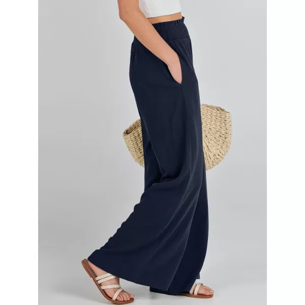 Caracilia Womens Linen Wide Leg Lounge Pants with Pockets Casual Straight Leg High Waisted Flowy Palazzo Pants Loose Trousers
