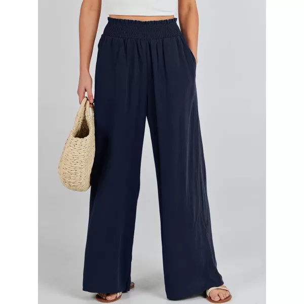 Caracilia Womens Linen Wide Leg Lounge Pants with Pockets Casual Straight Leg High Waisted Flowy Palazzo Pants Loose Trousers