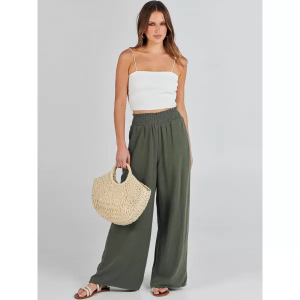 Caracilia Womens Linen Wide Leg Lounge Pants with Pockets Casual Straight Leg High Waisted Flowy Palazzo Pants Loose Trousers