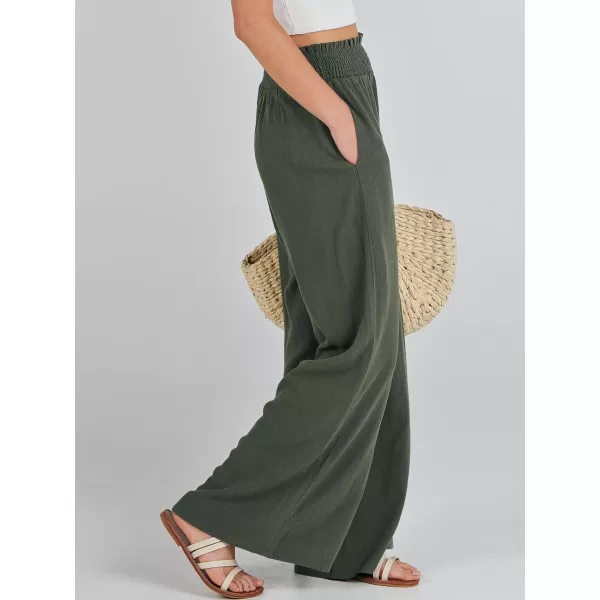 Caracilia Womens Linen Wide Leg Lounge Pants with Pockets Casual Straight Leg High Waisted Flowy Palazzo Pants Loose Trousers