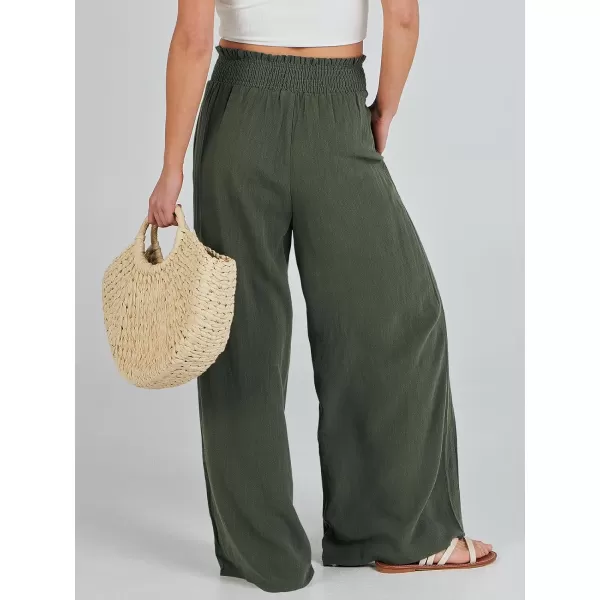 Caracilia Womens Linen Wide Leg Lounge Pants with Pockets Casual Straight Leg High Waisted Flowy Palazzo Pants Loose Trousers
