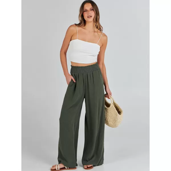 Caracilia Womens Linen Wide Leg Lounge Pants with Pockets Casual Straight Leg High Waisted Flowy Palazzo Pants Loose Trousers