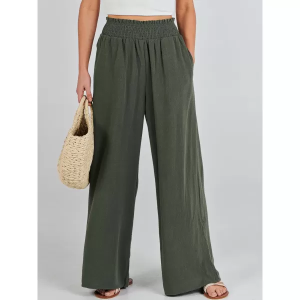 Caracilia Womens Linen Wide Leg Lounge Pants with Pockets Casual Straight Leg High Waisted Flowy Palazzo Pants Loose Trousers