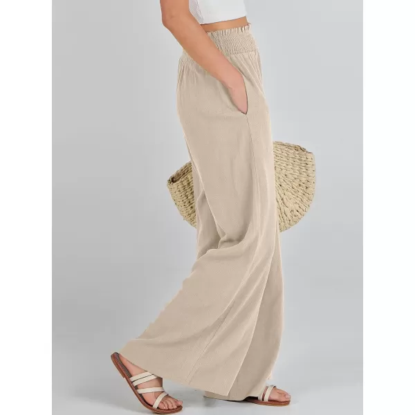Caracilia Womens Linen Wide Leg Lounge Pants with Pockets Casual Straight Leg High Waisted Flowy Palazzo Pants Loose Trousers