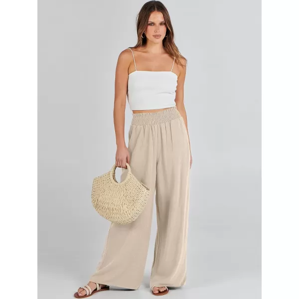 Caracilia Womens Linen Wide Leg Lounge Pants with Pockets Casual Straight Leg High Waisted Flowy Palazzo Pants Loose Trousers