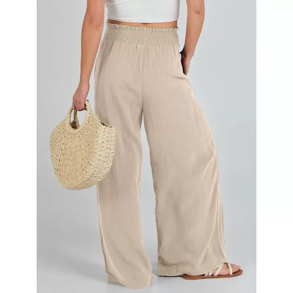 Caracilia Womens Linen Wide Leg Lounge Pants with Pockets Casual Straight Leg High Waisted Flowy Palazzo Pants Loose Trousers