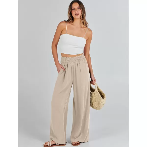 Caracilia Womens Linen Wide Leg Lounge Pants with Pockets Casual Straight Leg High Waisted Flowy Palazzo Pants Loose Trousers