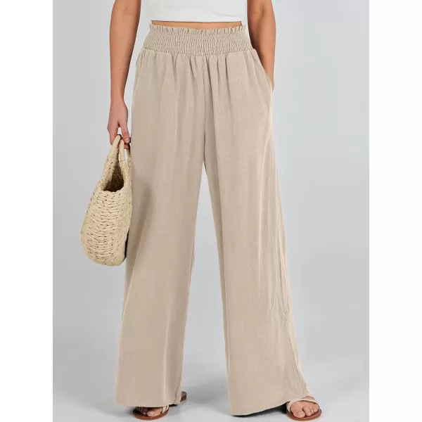Caracilia Womens Linen Wide Leg Lounge Pants with Pockets Casual Straight Leg High Waisted Flowy Palazzo Pants Loose Trousers