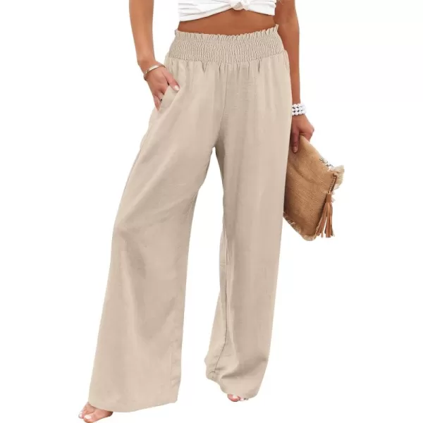 Caracilia Womens Linen Wide Leg Lounge Pants with Pockets Casual Straight Leg High Waisted Flowy Palazzo Pants Loose Trousers