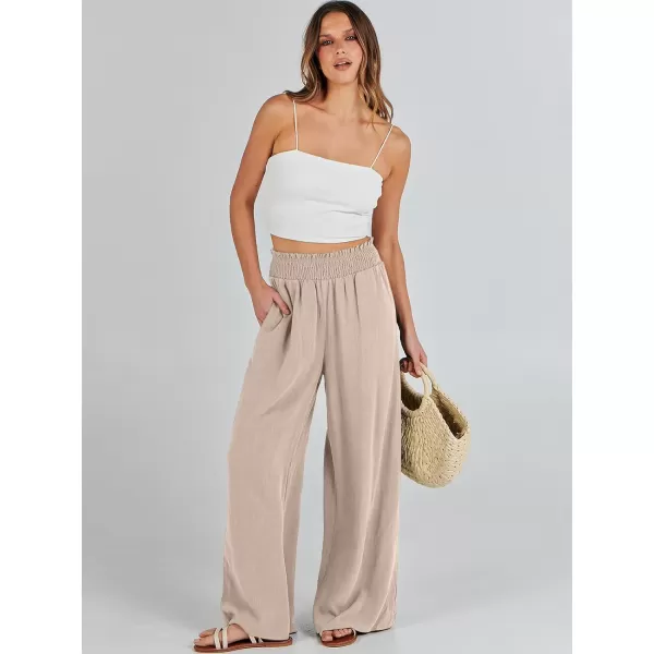 Caracilia Womens Linen Wide Leg Lounge Pants with Pockets Casual Straight Leg High Waisted Flowy Palazzo Pants Loose Trousers
