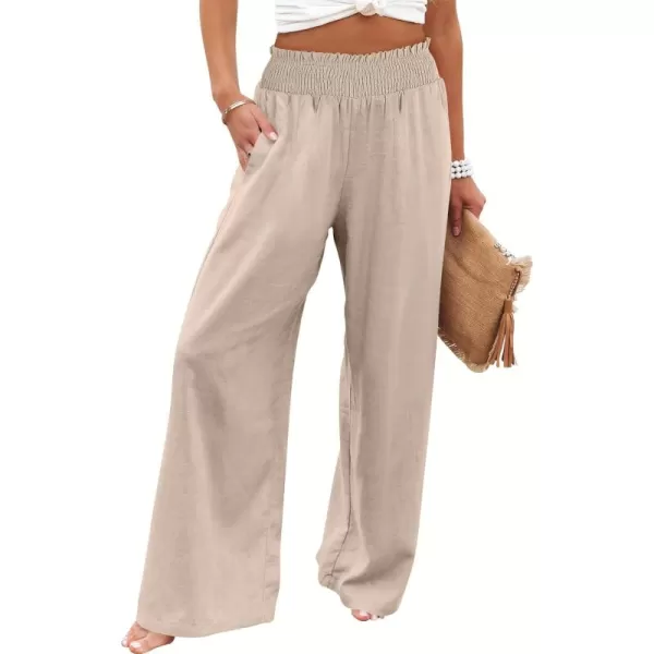 Caracilia Womens Linen Wide Leg Lounge Pants with Pockets Casual Straight Leg High Waisted Flowy Palazzo Pants Loose Trousers