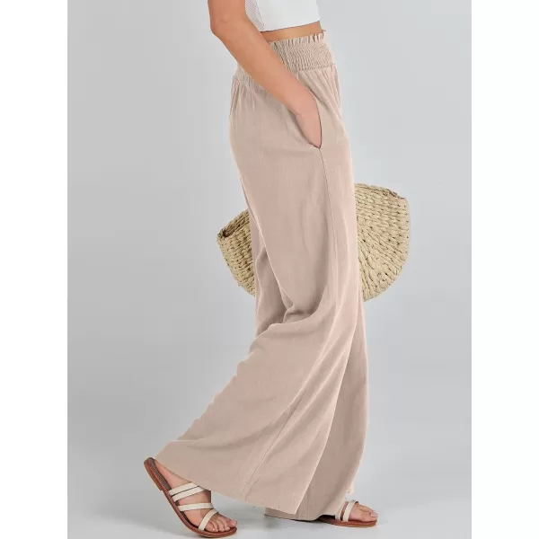 Caracilia Womens Linen Wide Leg Lounge Pants with Pockets Casual Straight Leg High Waisted Flowy Palazzo Pants Loose Trousers