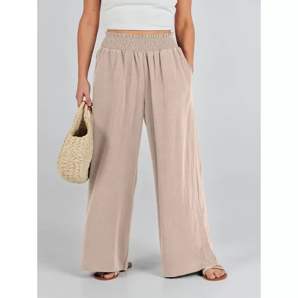 Caracilia Womens Linen Wide Leg Lounge Pants with Pockets Casual Straight Leg High Waisted Flowy Palazzo Pants Loose Trousers