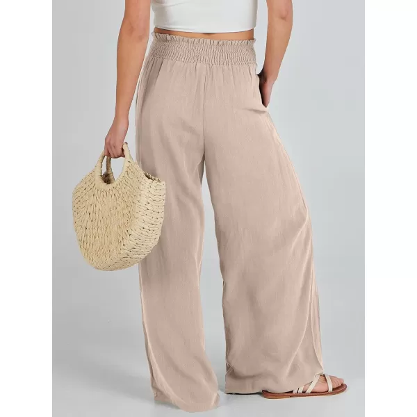 Caracilia Womens Linen Wide Leg Lounge Pants with Pockets Casual Straight Leg High Waisted Flowy Palazzo Pants Loose Trousers