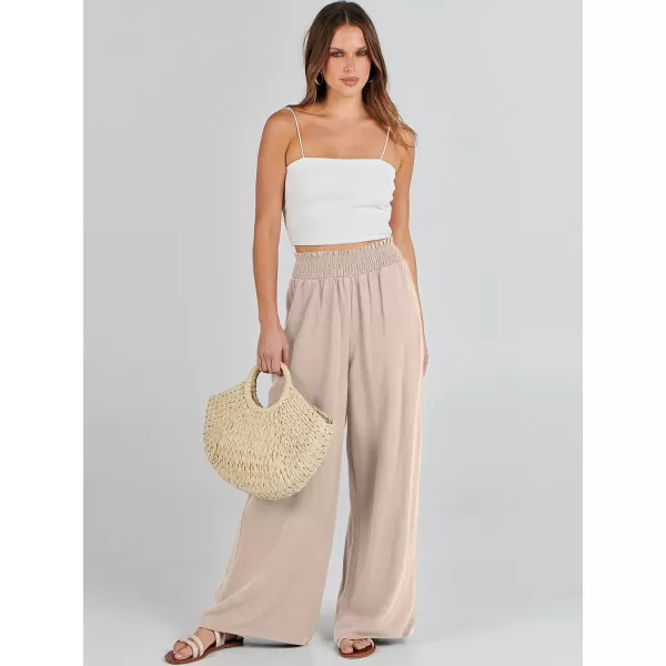 Caracilia Womens Linen Wide Leg Lounge Pants with Pockets Casual Straight Leg High Waisted Flowy Palazzo Pants Loose Trousers