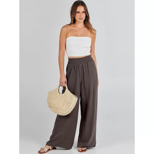 Caracilia Womens Linen Wide Leg Lounge Pants with Pockets Casual Straight Leg High Waisted Flowy Palazzo Pants Loose Trousers