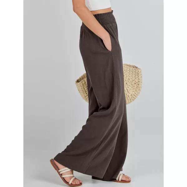 Caracilia Womens Linen Wide Leg Lounge Pants with Pockets Casual Straight Leg High Waisted Flowy Palazzo Pants Loose Trousers