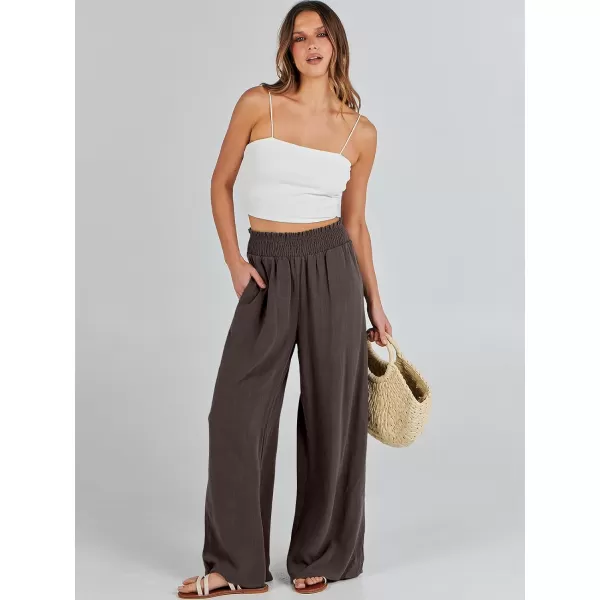 Caracilia Womens Linen Wide Leg Lounge Pants with Pockets Casual Straight Leg High Waisted Flowy Palazzo Pants Loose Trousers